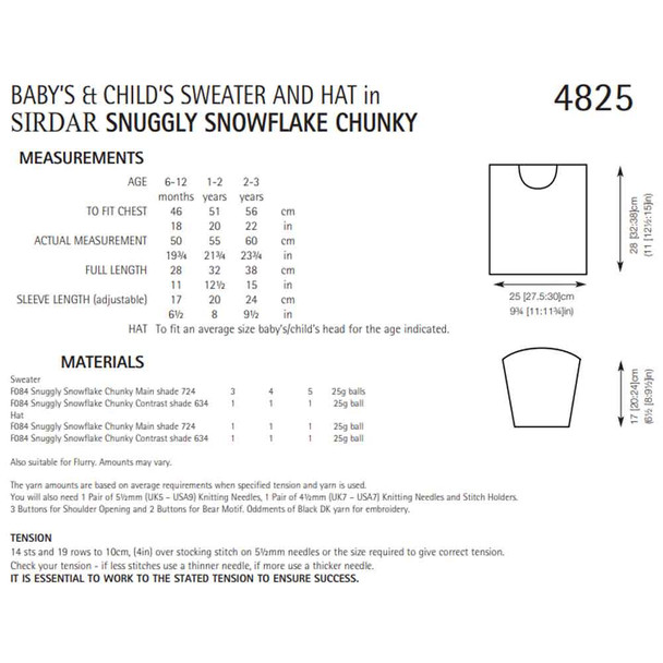 Boy's Sweater and Hat Knitting Pattern | Sirdar Snuggly Snowflake Chunky 4825 | Digital Download - Pattern Table