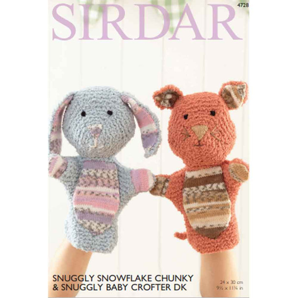 Hand Puppets Knitting Pattern | Sirdar Snuggly Snowflake Chunky 4728 | Digital Download - Main Image