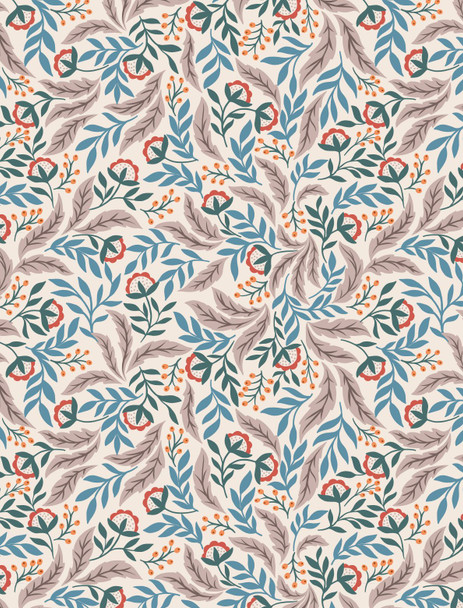 Wintertide | Lewis and Irene Fabric | A585.1 | Arts & Crafts Floral with Copper Metallic on Cream