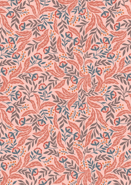 Wintertide | Lewis and Irene Fabric | A585.2 | Arts & Crafts Floral with Gold Metallic on Pink