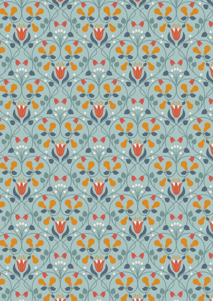 Wintertide | Lewis and Irene Fabric | A586.2 | Pear Hearts on Light Blue with Copper Metallic