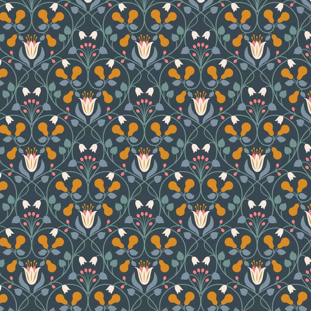 Wintertide Lewis and Irene | A586.3 Pear Hearts on Dark Blue with Copper Metallic