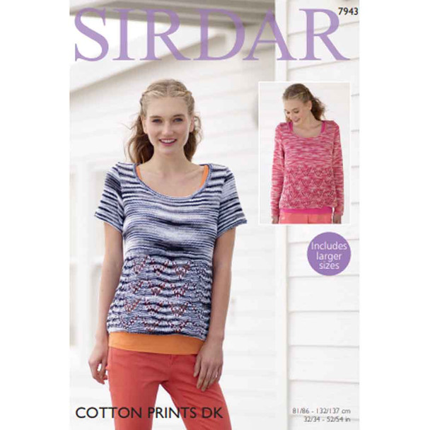 Woman's Jumper & Sweater Knitting Pattern | Sirdar Cotton Prints DK 7943 | Digital Download - Main Image
