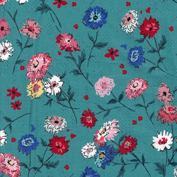 Lady Bird Crystal Manning Moda Fabric | 11871-14 Teal - Main Image