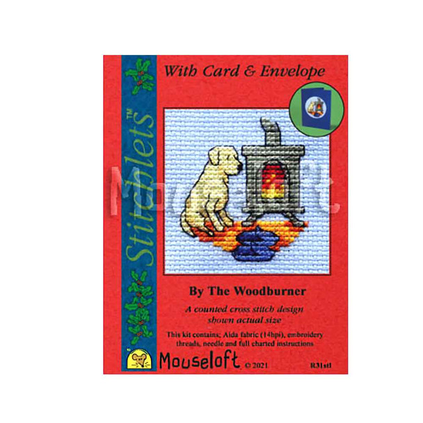 Dog by the Woodburner | Stitchlets Cross Stitch Kits with Card | Mouseloft