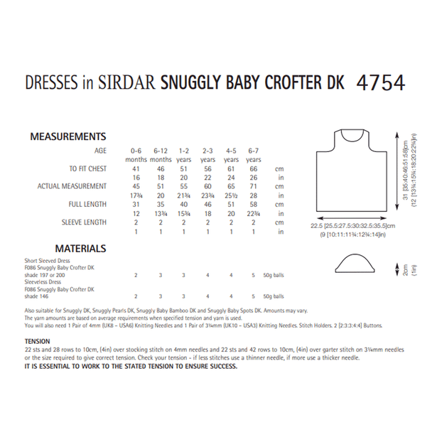 Baby and Girls' Dresses Knitting Pattern | Sirdar Snuggly Baby Crofter DK 4754 | Digital Download - Pattern Information