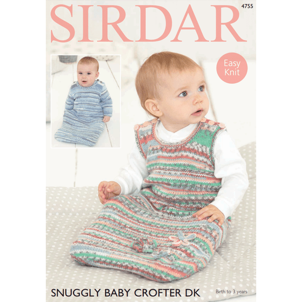 Babies Long Sleeved and Sleeveless Sleeping Bag Knitting Pattern | Sirdar Snuggly Baby Crofter DK 4755 | Digital Download - Main Image