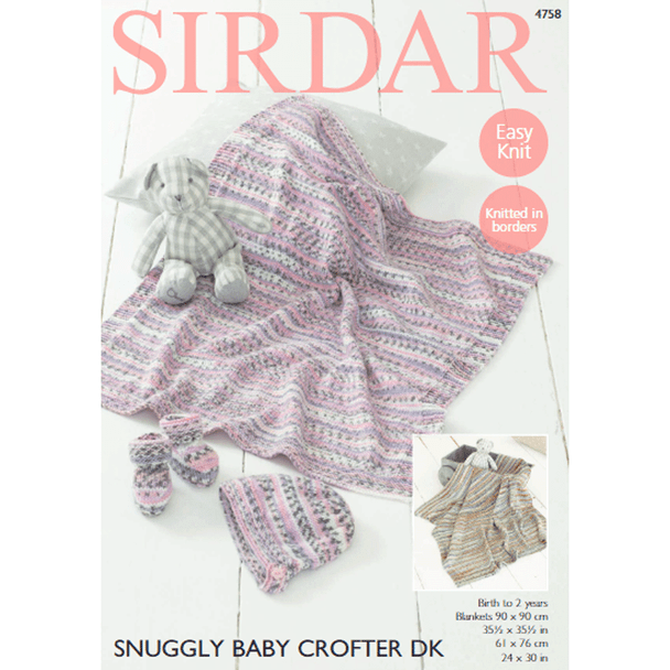 Boys and Girls Blanket, Bootees and Bonnet Knitting Pattern | Sirdar Snuggly Baby Crofter DK 4758 | Digital Download - Main Image