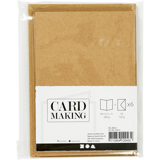 Pre-Folded, Plain Coloured A6 Cards with C6 Envelopes | 6pcs | Creativ Company | Various Colours