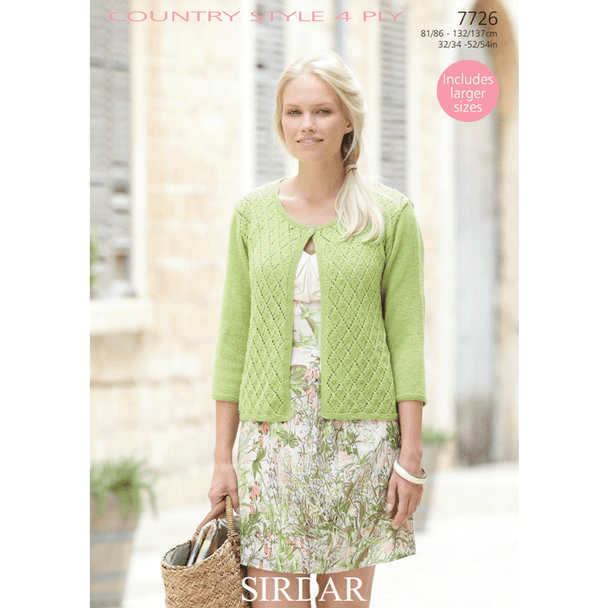 Women's ¾ Sleeve Cardigan Knitting Pattern | Sirdar Country Style 4 Ply 7726 | Digital Download - Main Image