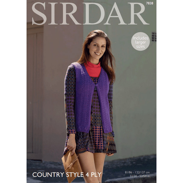  Women's Waistcoat Knitting Pattern | Sirdar Country Style 4 Ply 7838 | Digital Download - Main Image
