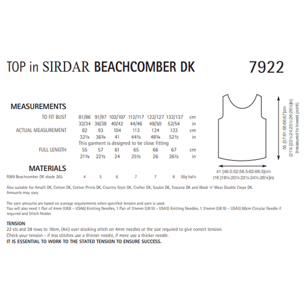 Women's Top Knitting Pattern | Sirdar Beachcomber DK 7922 | Digital Download - Pattern Information