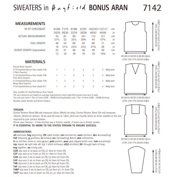 Family Sweater Knitting Pattern | Sirdar Hayfield Bonus Aran 7142 | Digital Download  - Pattern Information