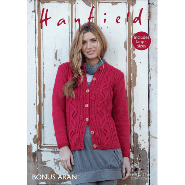 Women's Cabled Cardigan Knitting Pattern | Sirdar Hayfield Bonus Aran 7799 | Digital Download - Main Image