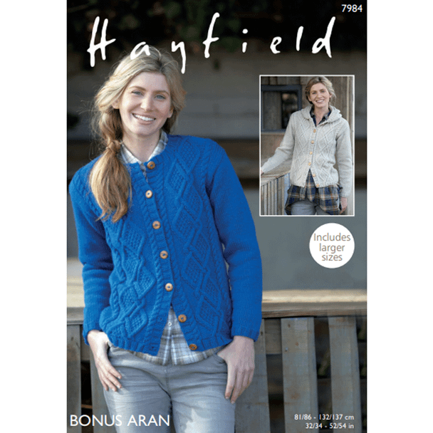 Women's Cardigan Knitting Pattern | Sirdar Hayfield Bonus Aran 7984 | Digital Download - Main Image