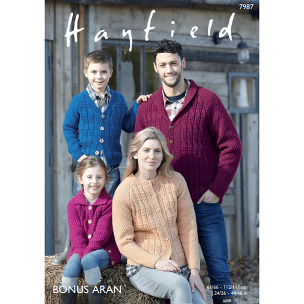 Family Cardigans Knitting Pattern | Sirdar Hayfield Bonus Aran 7987 | Digital Download - Main Image