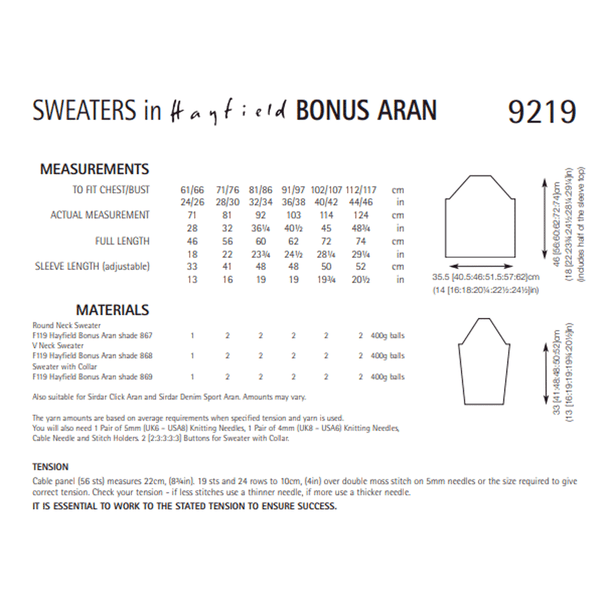 Family Sweaters Knitting Pattern | Sirdar Hayfield Bonus Aran 9219 | Digital Download - Pattern Information