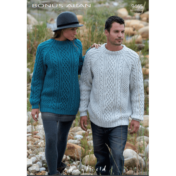 Men, Women's Sweaters Knitting Pattern | Sirdar Hayfield Bonus Aran 9465 | Digital Download - Main Image