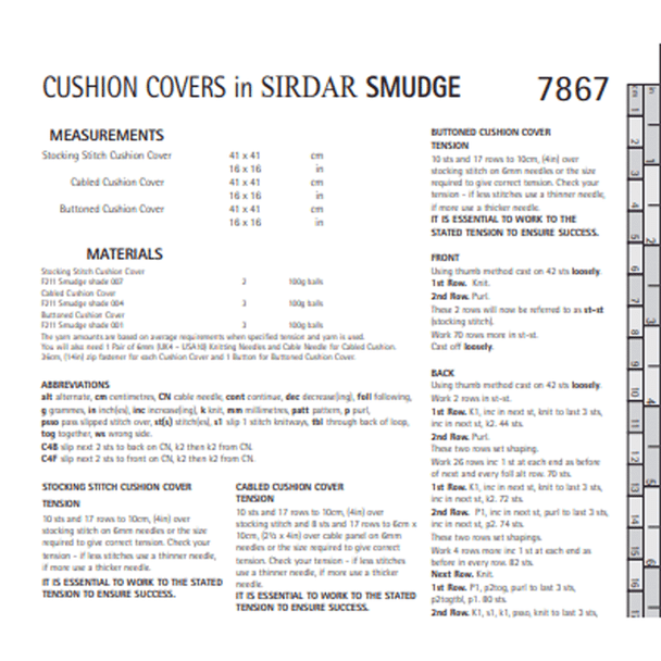 Cushion Covers Knitting Pattern | Sirdar Smudge 7867 | Digital Download - Pattern Information 