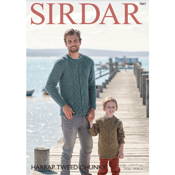 Men Boys Sweaters Knitting Pattern | Sirdar Harrap Tweed Chunky 7847 | Digital Download - Main Image