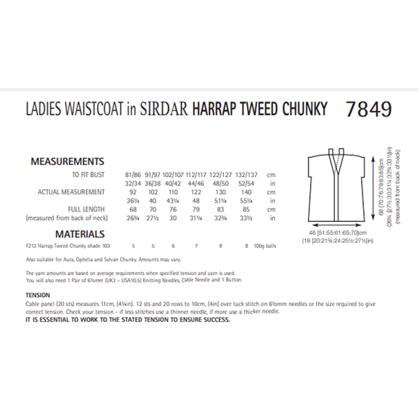 Ladies Waistcoat Knitting Pattern | Sirdar Harrap Tweed Chunky 7849 | Digital Download - Pattern Information