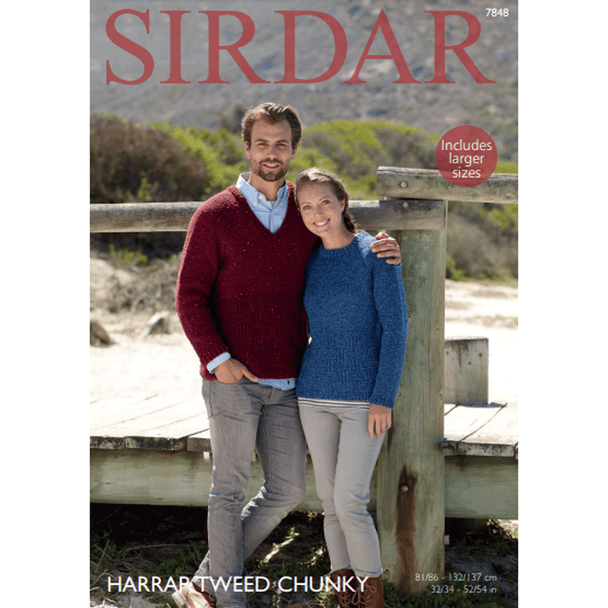 His and Hers Sweater Knitting Pattern | Sirdar Harrap Tweed Chunky 7848 | Digital Download - Main Image