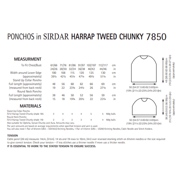 Women and Girls Poncho Knitting Pattern | Sirdar Harrap Tweed Chunky 7850 | Digital Download - Pattern Information