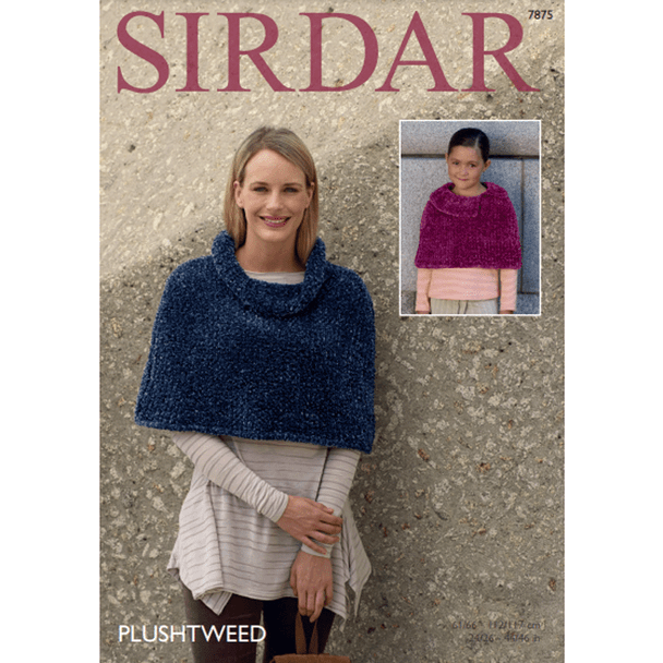 Woman Girls Cowl Neck and Collared Capes Knitting Pattern | Sirdar Plushtweed 7875 | Digital Download - Main Image