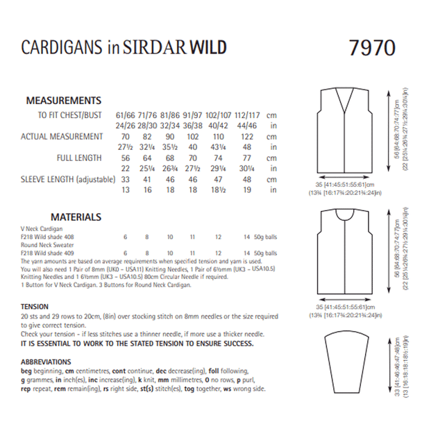 Girls and woman's Cardigans Knitting Pattern | Sirdar Wild, 7970 | Digital Download - Pattern Information
