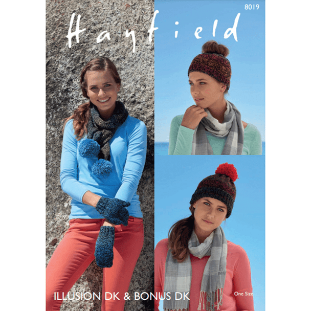 Woman's Hats, Scarves and Mittens Knitting Pattern | Sirdar Hayfield Illusion DK 8019 | Digital Download - Main Image