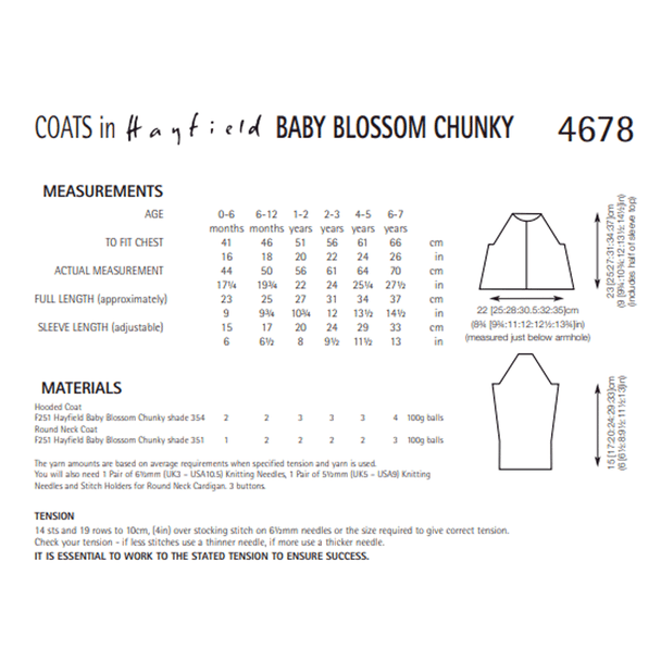 Baby Girls Coat Knitting Pattern | Sirdar Hayfield Baby Blossom Chunky 4678 | Digital Download - Pattern Information