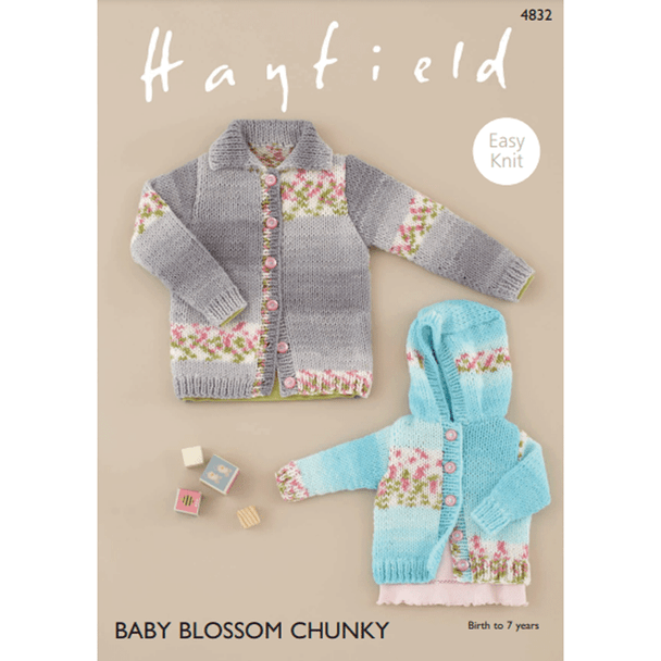Baby Children's Cardigan Knitting Pattern | Sirdar Hayfield Baby Blossom Chunky 4832 | Digital Download - Main Image