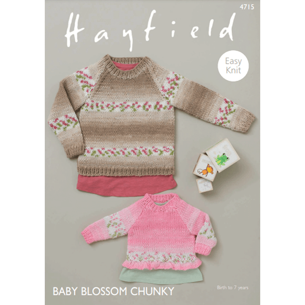 Baby Children's Sweaters Knitting Pattern | Sirdar Hayfield Baby Blossom Chunky 4715 | Digital Download - Main Image