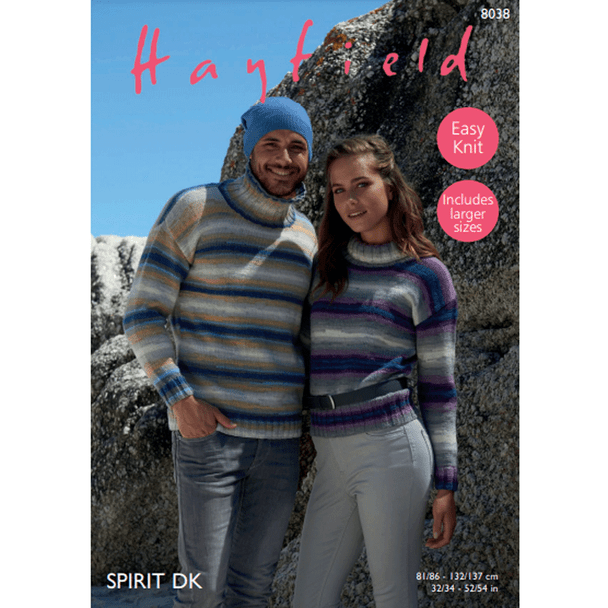 Men's Women's Long and Short Sweaters Knitting Pattern | Sirdar Hayfield Spirit DK 8038 | Digital Download - Main Image