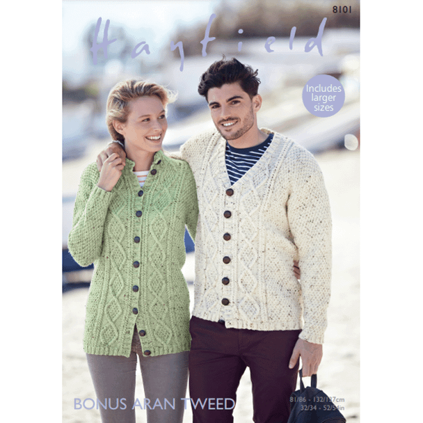 Women's Men's Cardigan Knitting Pattern | Sirdar Hayfield Bonus Aran Tweed 8101 | Digital Download - Main Image