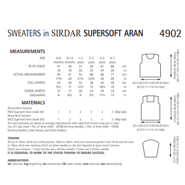 Baby Children's Sweaters Knitting Pattern | Sirdar Supersoft Aran 4902 | Digital Download - Pattern Information