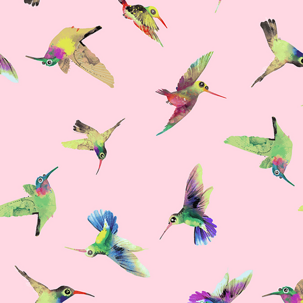 - Flower Talk Hummingbirds by Masha D' Yans | Clothworks | Y3012-29 | Pink (Y3011-41) 