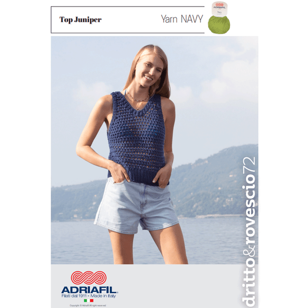 Top Juniper/Sleeveless Top Knitting Pattern | Adriafil Navy Chunky Knitting Yarn | Digital Download - Main Image