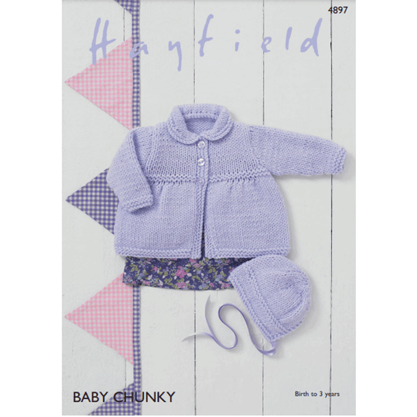 Babies Coat And Bonnet Knitting Pattern | Sirdar Hayfield Baby Chunky 4897 | Digital Download - Main Image