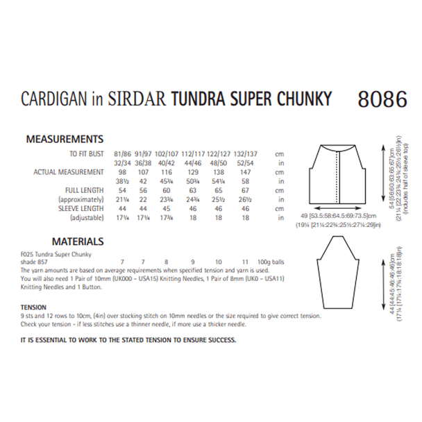 Woman's Cardigans Knitting Pattern | Sirdar Tundra Super Chunky 8086 | Digital Download - Pattern Information
