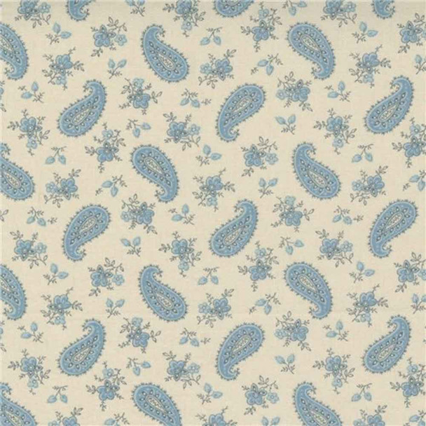 La Vie Boheme French General Moda Fabric | 13904-20 Paisley Florals French Blue on Pearl