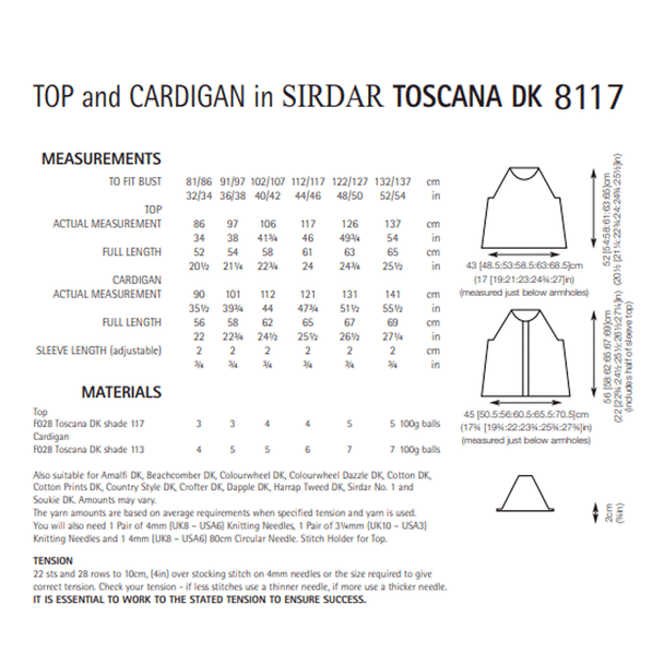 Woman's Top And Cardigans Knitting Pattern | Sirdar Toscana DK 8117 | Digital Download - Pattern Information