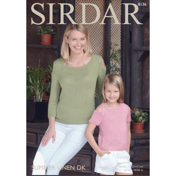 Women And Girl's Open Shoulder Tops Knitting Pattern | Sirdar Summer Linen DK 8136 | Digital Download - Main Image