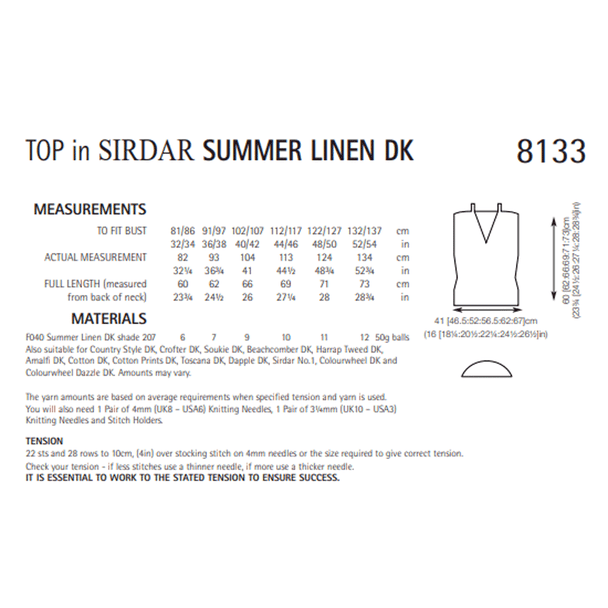 Woman's Top Knitting Pattern | Sirdar Summer Linen DK 8133 | Digital Download - Pattern Information
