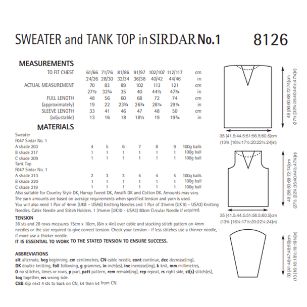 Man's Cricket Sweaters And Tank Tops Knitting Pattern | Sirdar No.1 DK 8126 | Digital Download - Pattern Information