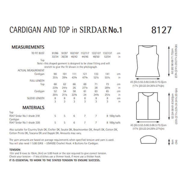 Woman's Cardigan And Tops Knitting Pattern | Sirdar No.1 DK 8127 | Digital Download - Pattern Information