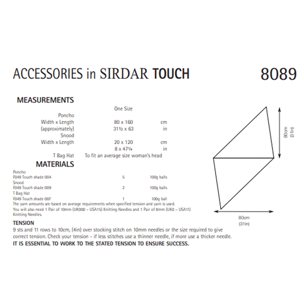 Woman's Accessories Knitting Pattern | Sirdar Touch 8089 | Digital Download - Pattern Information