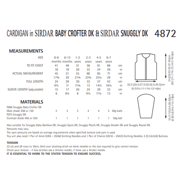 Baby Girls Cardigan Knitting Pattern | Sirdar Snuggly Baby Crofter DK & Snuggly DK 4872 | Digital Download - Pattern Information