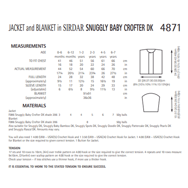 Baby Girls Jacket And Blanket Crochet Pattern | Sirdar Snuggly Baby Crofter DK 4871 | Digital Download - Pattern Information