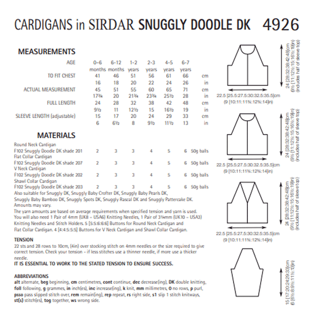 Baby Child's Cardigans Knitting Pattern | Sirdar Snuggly Doodle DK 4926 | Digital Download - Pattern Information